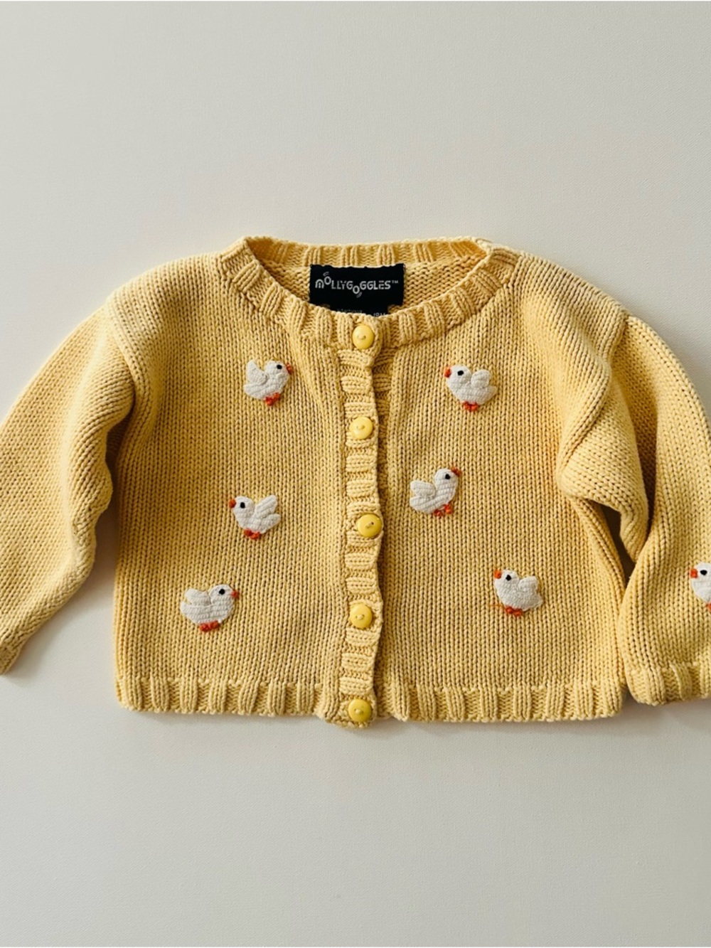 Vintage Molly Goggles 18 Months Baby Girl Yellow Chick Knit Cardigan